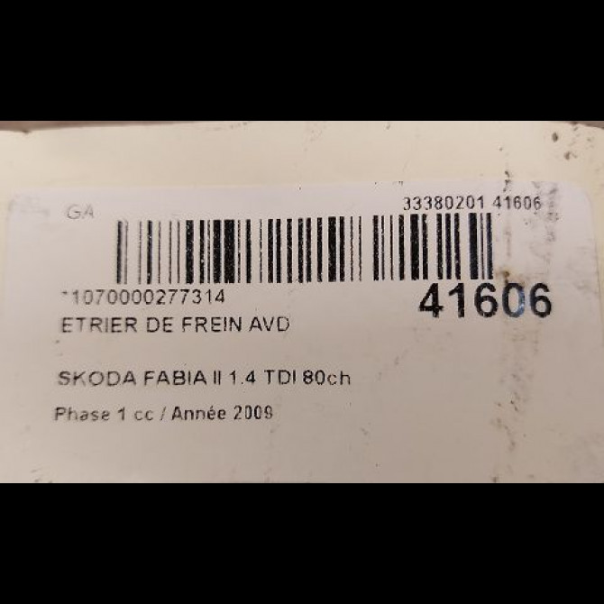 Etrier de frein avant droit occasion SKODA FABIA II Phase 1 05-2007->03-2010 1.4 TDI 80ch 1K0615124D 3