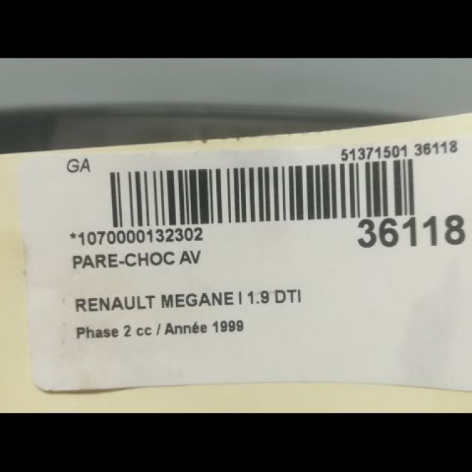 Pare-choc avant occasion RENAULT MEGANE I Phase 2 03-1999->06-2003 1.9 DTI 620225263R 4