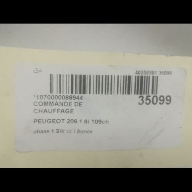 Commande de chauffage occasion PEUGEOT 206 206 phase 1 SW 2002-06-01->2006-12-31 1.6i 109ch 3
