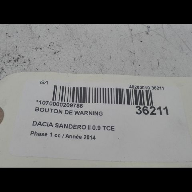 Bouton de warning occasion DACIA SANDERO II Phase 1 10-2012->... 0.9 TCE 90ch 252905668R 3