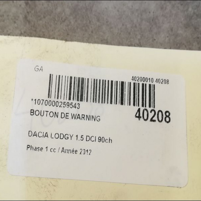 Bouton de warning occasion DACIA LODGY Phase 1 01-2012->... 1.5 DCI 90ch 252905668R 3