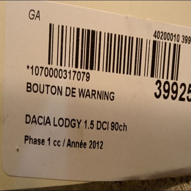 Bouton de warning occasion DACIA LODGY Phase 1 01-2012->... 1.5 DCI 90ch 252905668R 2
