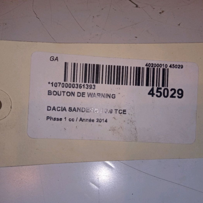 Bouton de warning occasion DACIA SANDERO II Phase 1 10-2012->... 0.9 TCE 90ch 252905668R 4