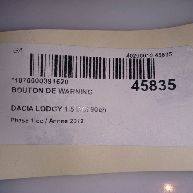 Bouton de warning occasion DACIA LODGY Phase 1 01-2012->... 1.5 DCI 90ch 252905668R 4