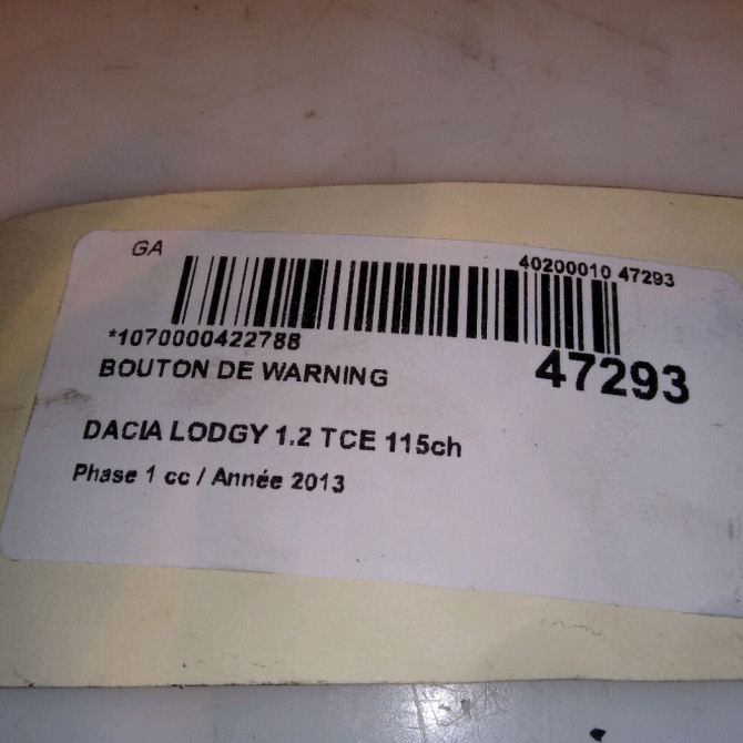 Bouton de warning occasion DACIA LODGY Phase 1 01-2012->... 1.2 TCE 115ch 252905668R 4