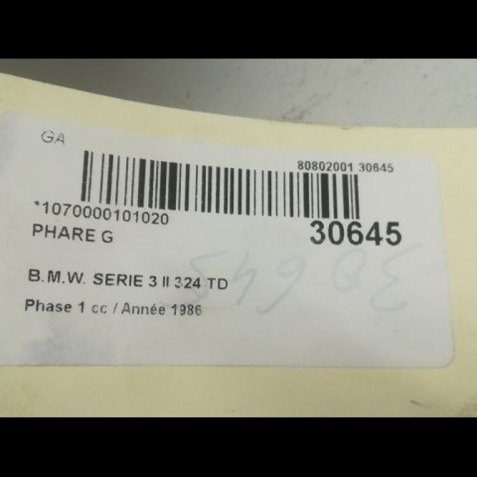 Phare gauche occasion B.M.W. SERIE 3 II Phase 1 06-1983->01-1991 324 TD 3