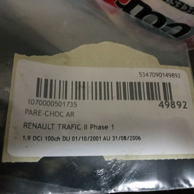 Pare-choc arrière occasion RENAULT TRAFIC II Phase 1 10-2001->08-2006 1.9 DCI 100ch 8200200610 3