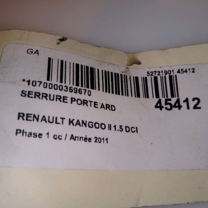 Serrure porte ard occasion RENAULT KANGOO II Phase 1 01-2008->03-2013 1.5 DCI 90ch 8200542366 5